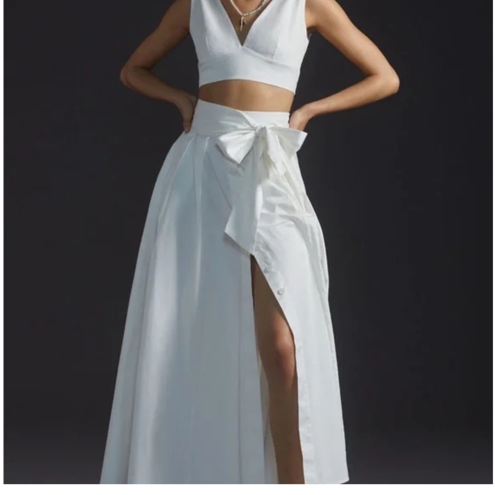 Anthropologie White Skirt Set with Bow Detail
